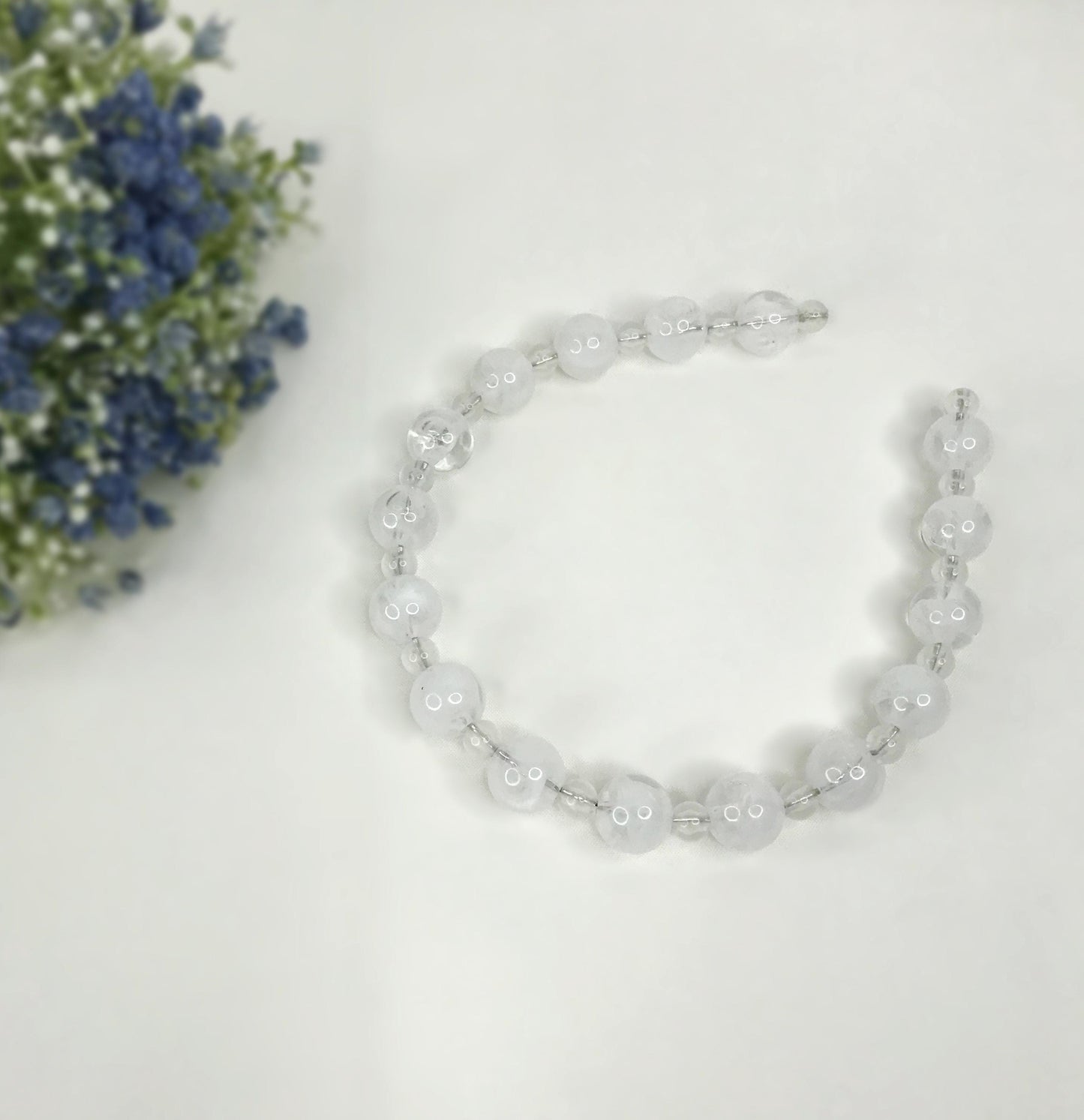 Handmade White Round Circle Marble Effect Resin Beads Statement Headband