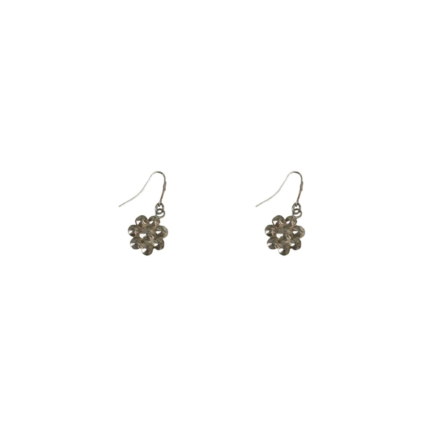 Vintage 1950s Sterling Silver Austrian Clear Crystal Flower Floral Dangly Drop Elegant Small Hook Earrings