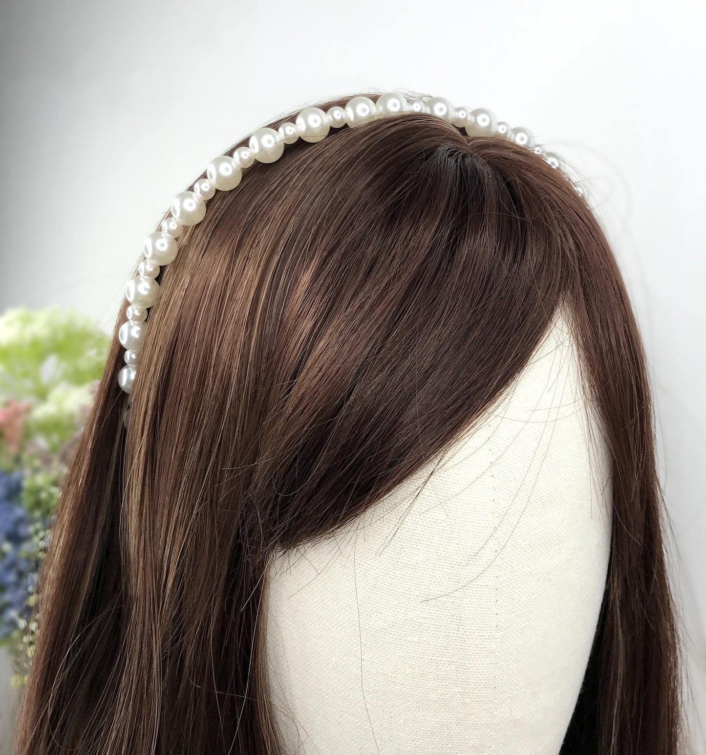Handmade Wedding Bridal Faux White Pearl Feminine Elegant Statement Headband