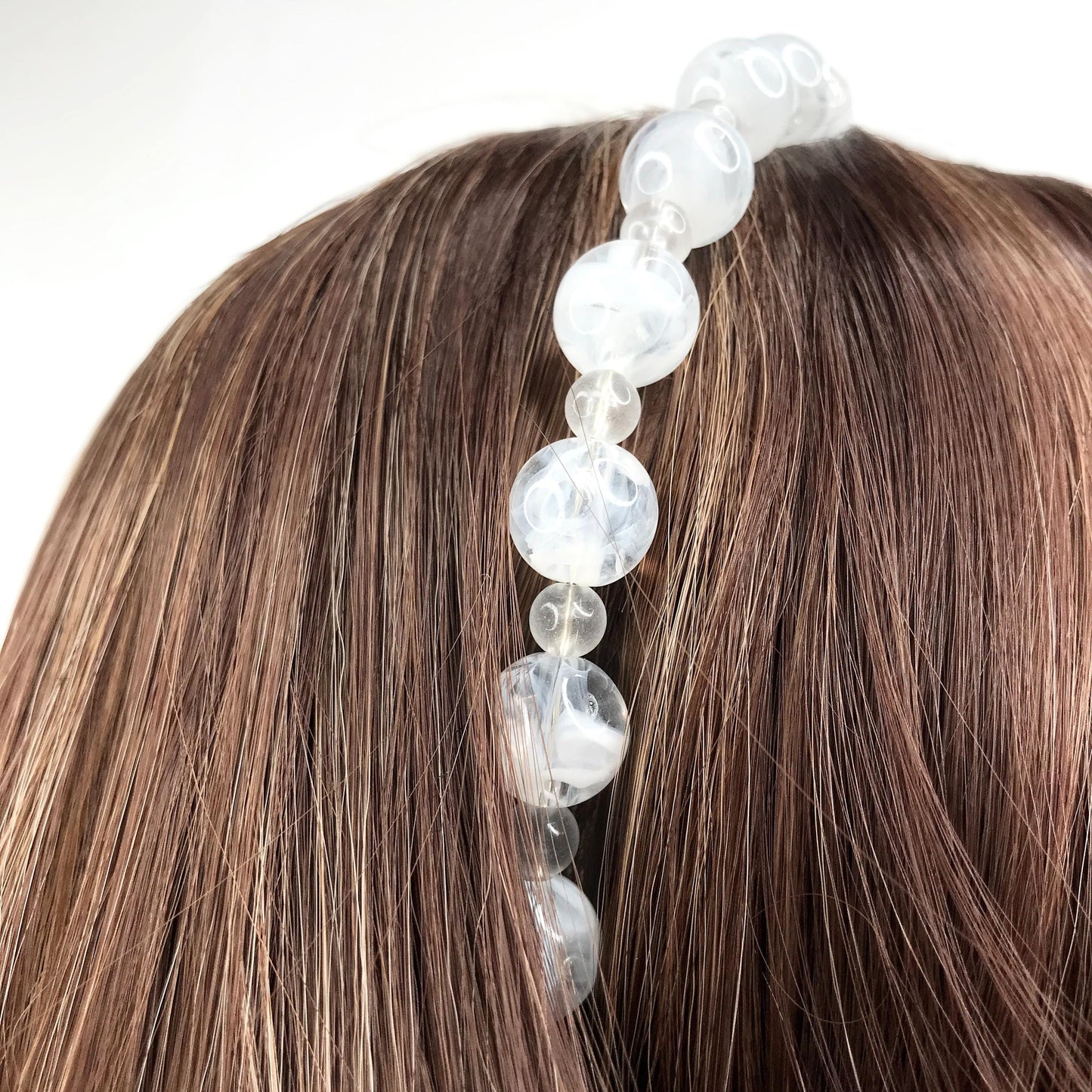 Handmade White Round Circle Marble Effect Resin Beads Statement Headband