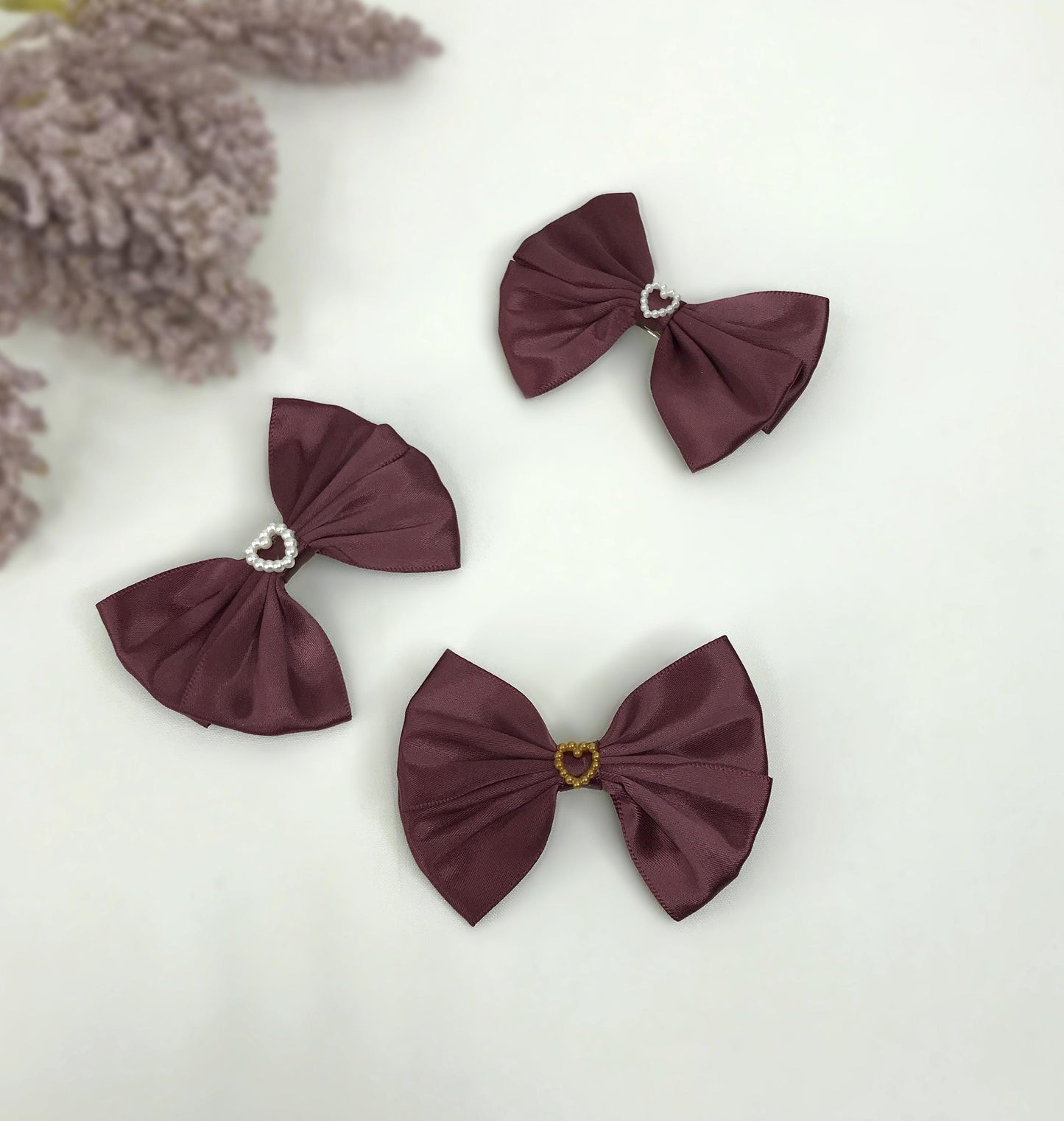 Handmade Vintage Satin Burgundy Ribbon Bows Faux Pearl Barrette Hair Clip Multiple Options