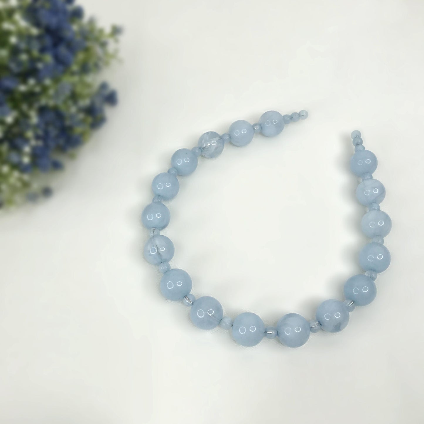 Handmade Powder Blue Round Circle Marble Effect Resin Beads Statement Headband