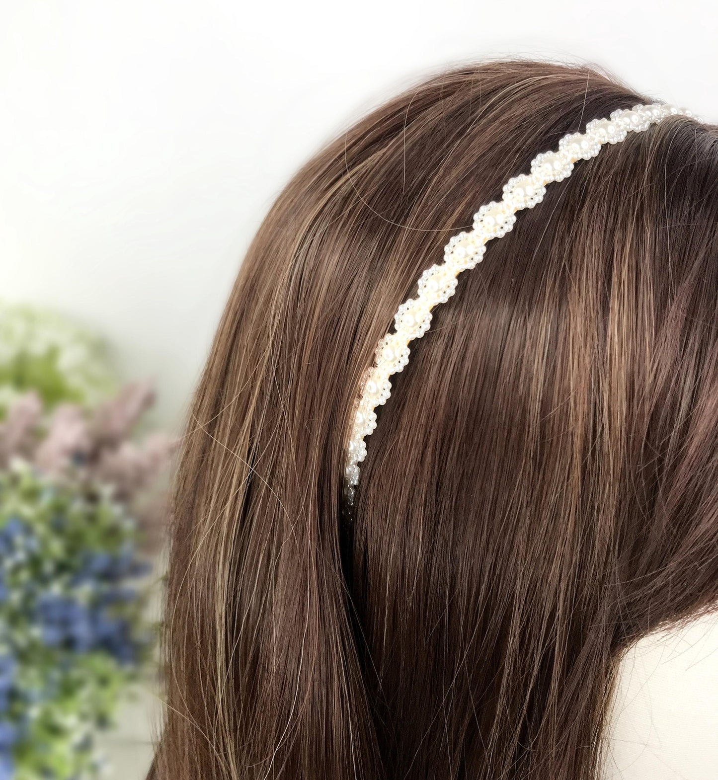 Handmade Wedding Bridal Faux Cream Pearl Floral Flower Feminine Elegant Statement Headband