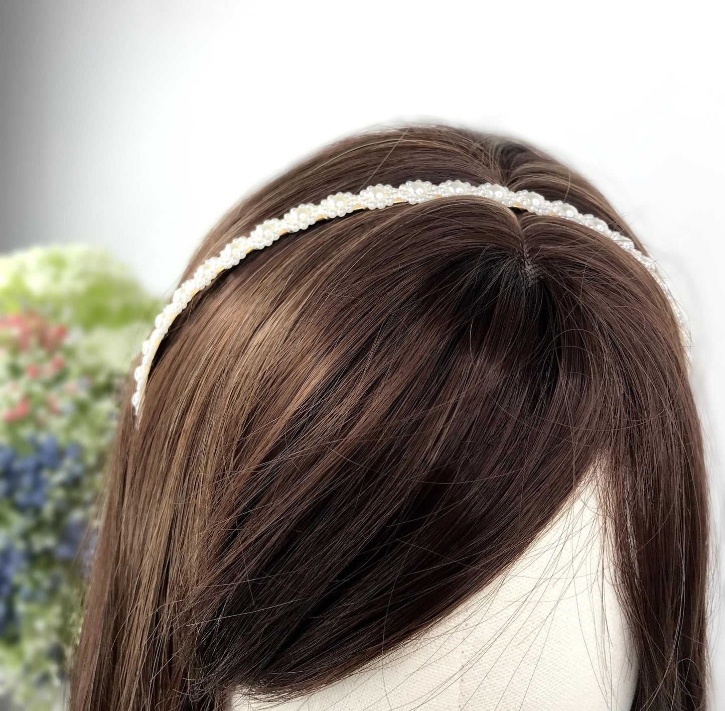 Handmade Wedding Bridal Faux Cream Pearl Floral Flower Feminine Elegant Statement Headband