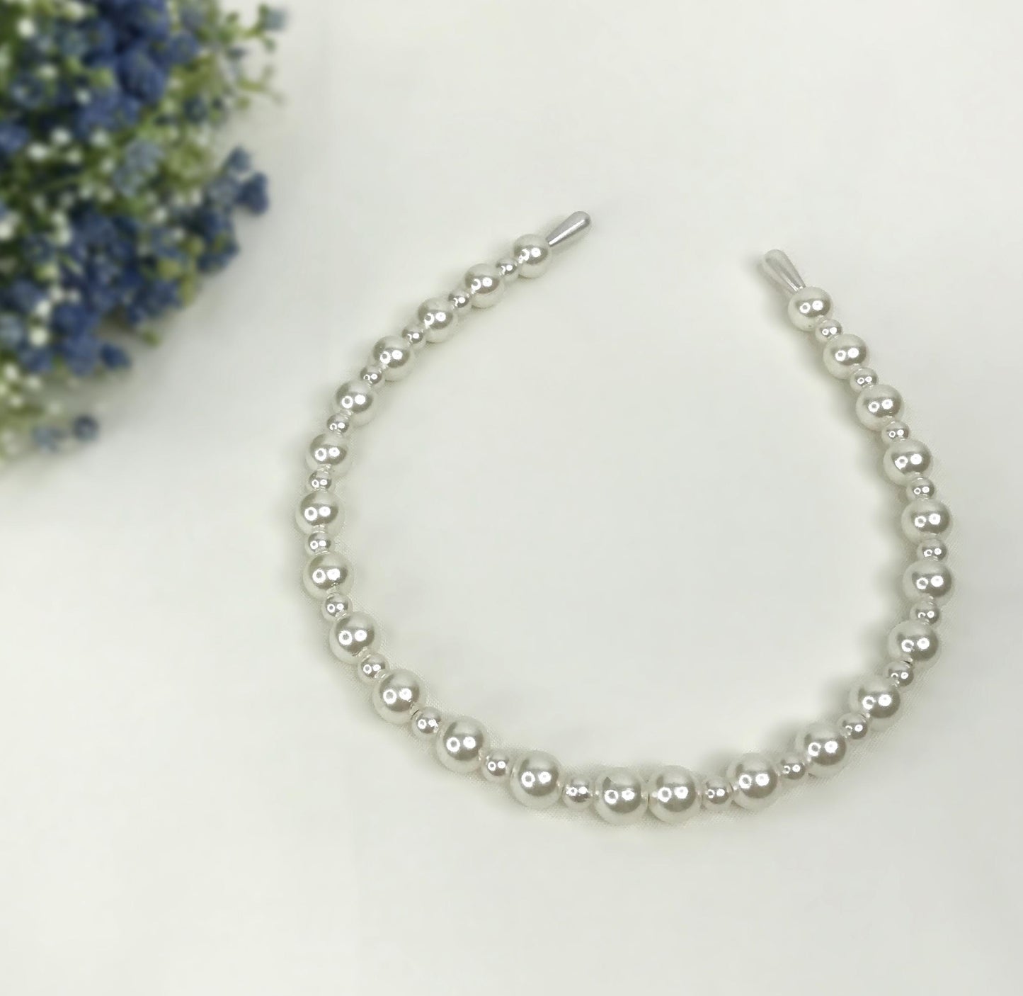 Handmade Wedding Bridal Faux White Pearl Feminine Elegant Statement Headband