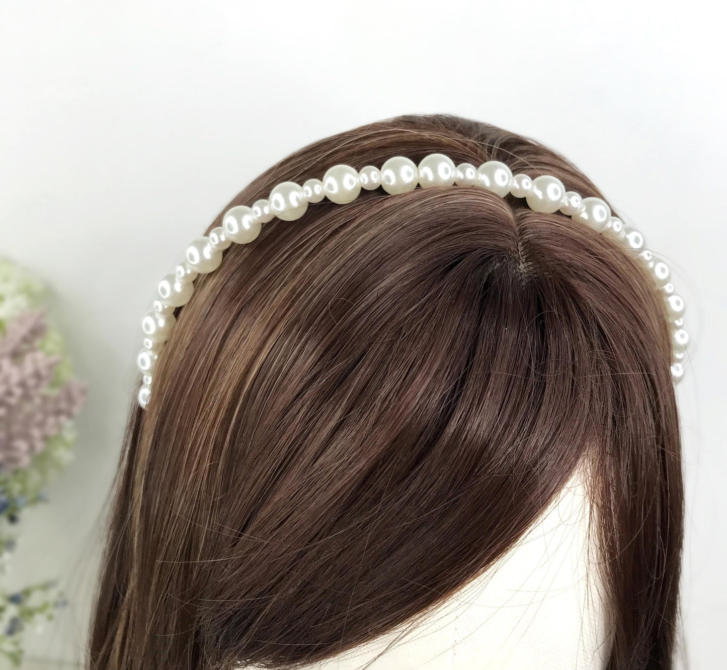 Handmade Wedding Bridal Faux White Pearl Feminine Elegant Statement Headband