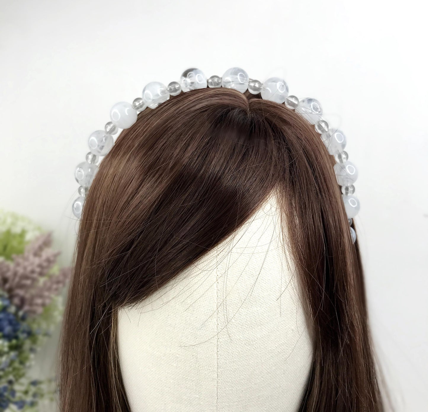Handmade White Round Circle Marble Effect Resin Beads Statement Headband