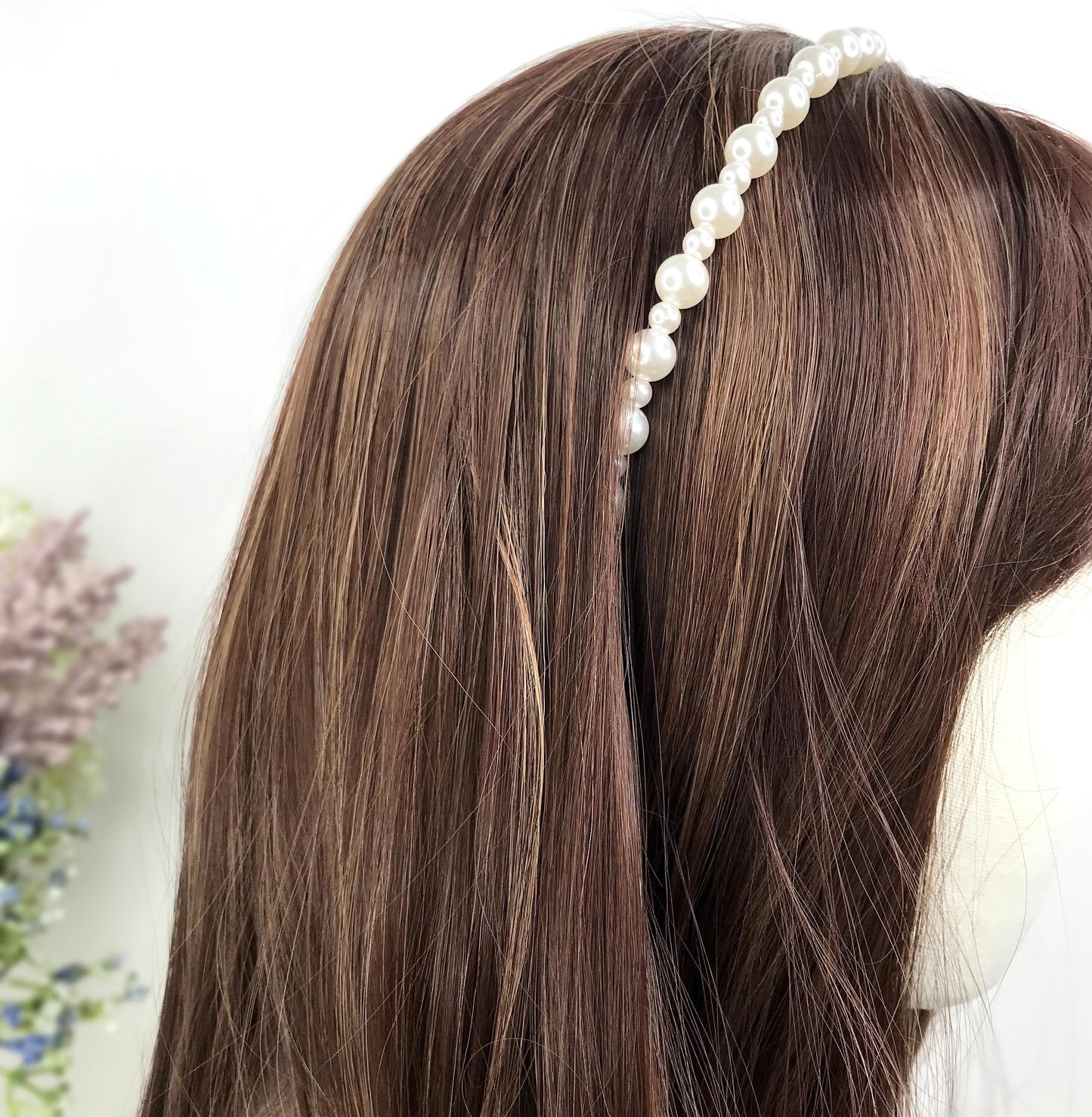 Handmade Wedding Bridal Faux White Pearl Feminine Elegant Statement Headband