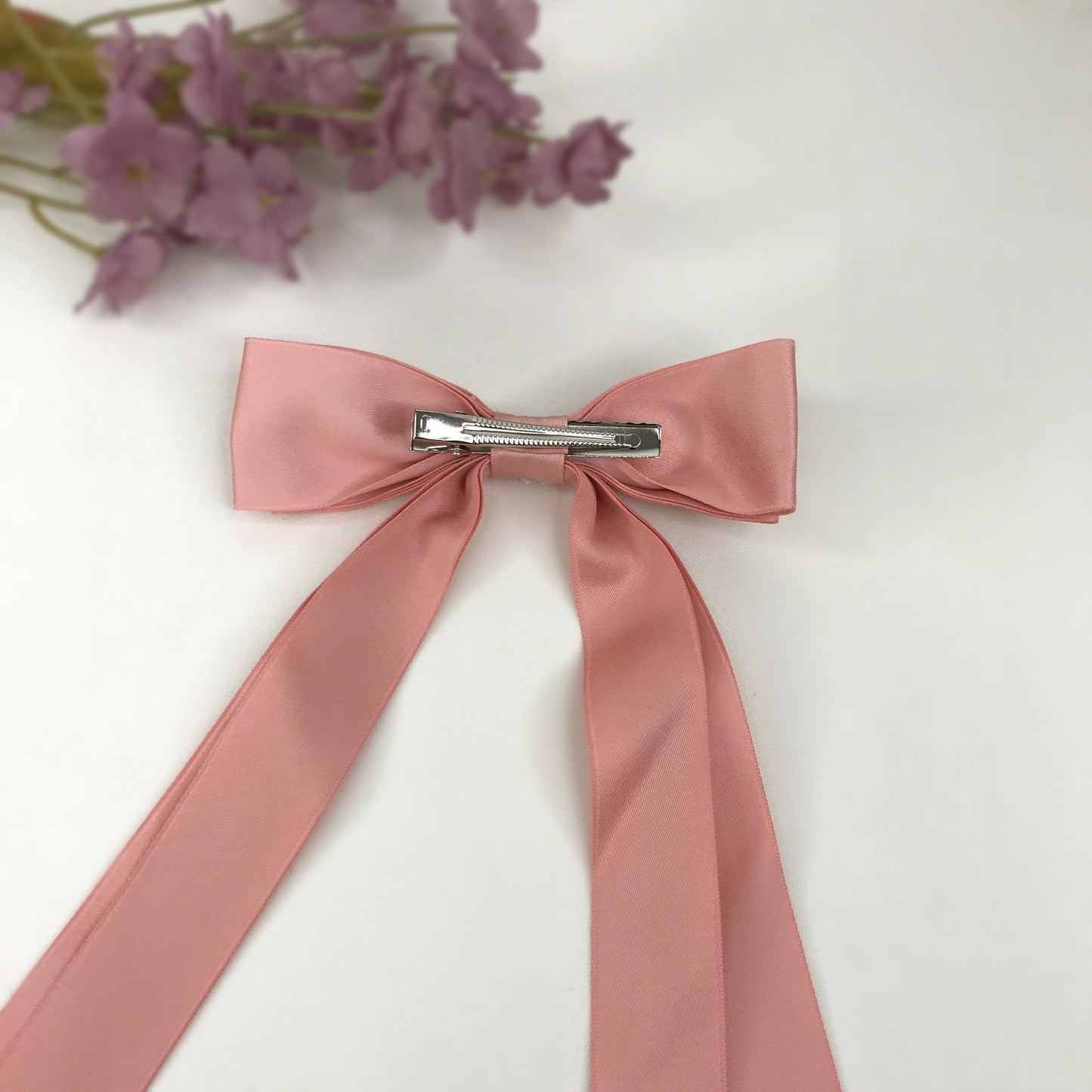 Handmade Pink Satin Small White Vintage Lace Floral Flower Cream Faux Pearl Feminine Large Statement Ribbon Bow Hair Clip