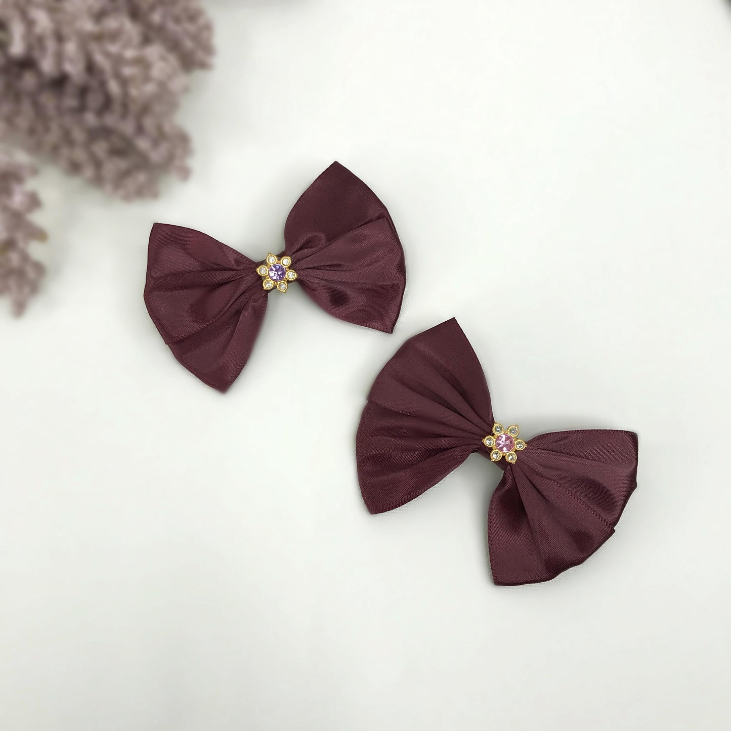 Handmade Vintage Satin Burgundy Ribbon Bows Victorian Style Cameo Crystal Floral Flower Barrette Hair Clip Multiple Options