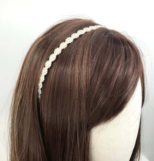 Handmade Wedding Bridal Faux Cream Pearl Floral Flower Feminine Elegant Statement Headband