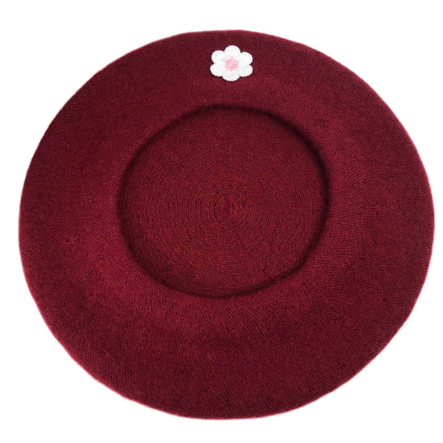 Burgundy Red Wool White Pink Daisy Floral Flower Cute French Style Chic Beret Hat