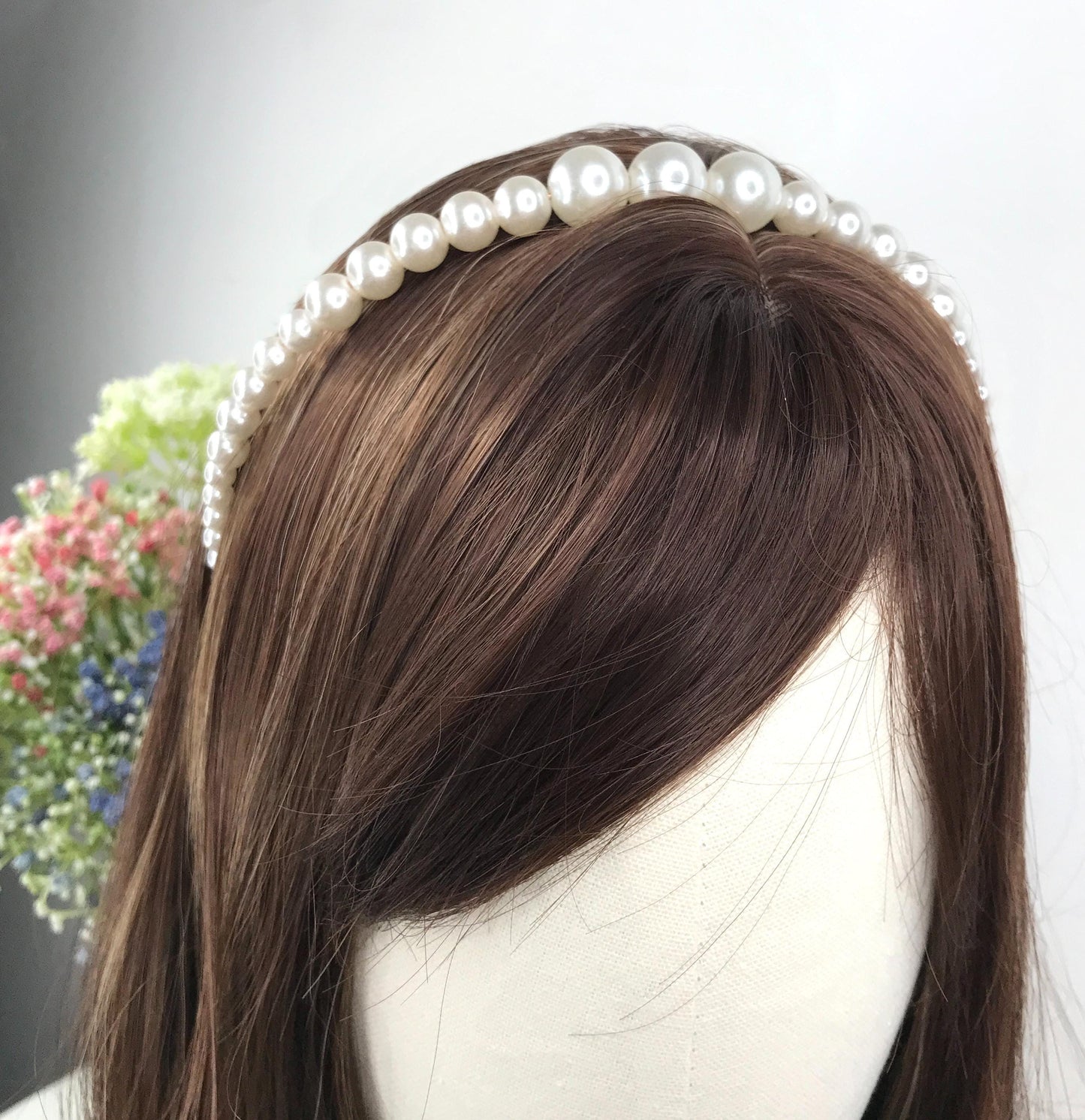Handmade Wedding Bridal Faux White Pearl Feminine Elegant Statement Headband
