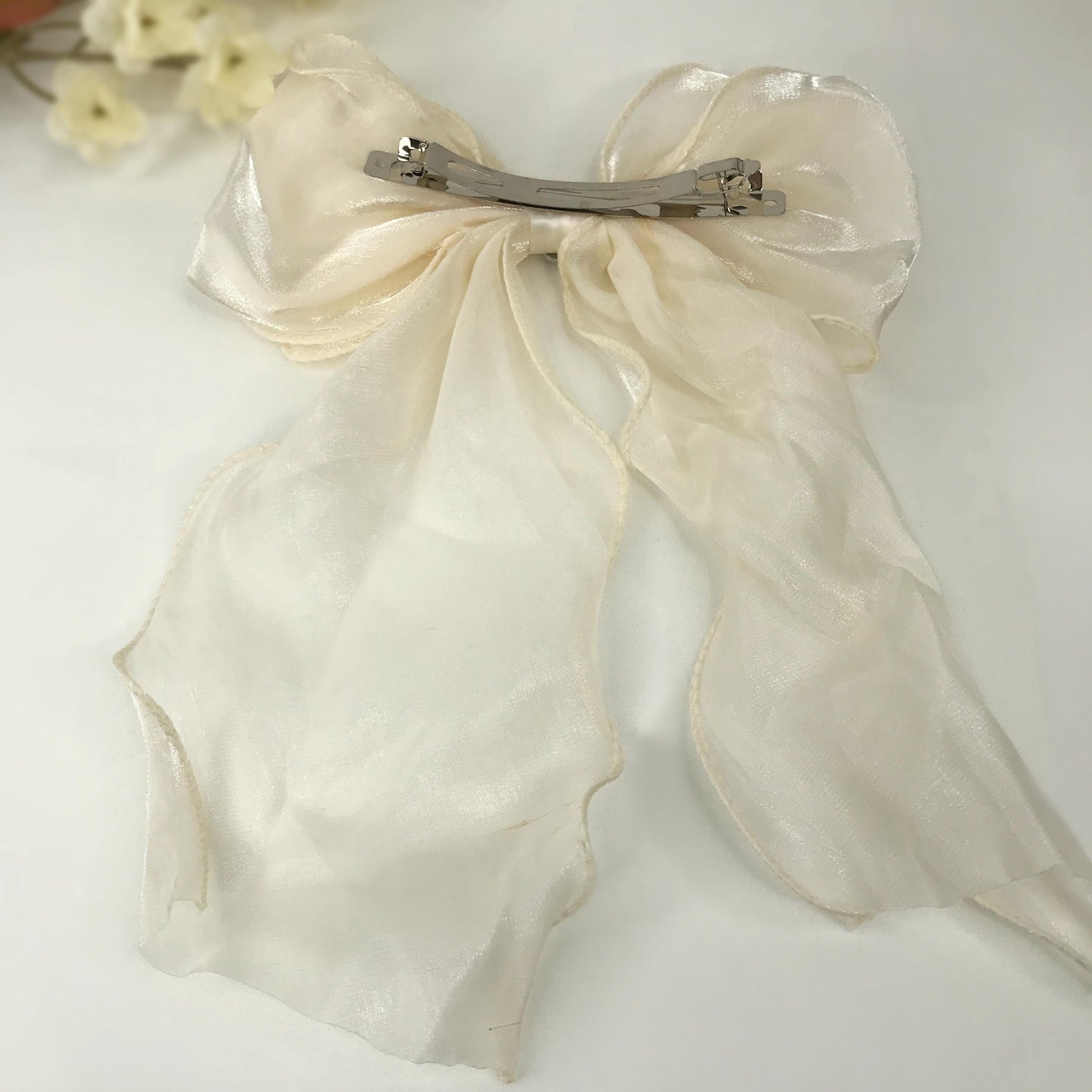 Handmade Cream Satin Small Vintage Black Small Dainty Victorian Style Cameo Feminine Large Statement Ribbon Bow Hair Clip