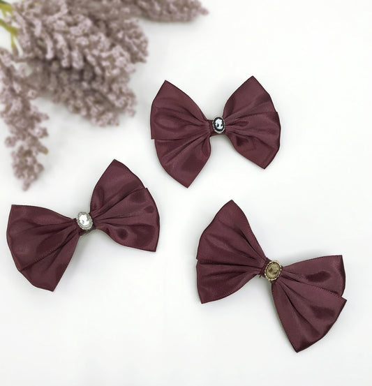 Handmade Vintage Satin Burgundy Ribbon Bows Victorian Style Cameo Crystal Floral Flower Barrette Hair Clip Multiple Options