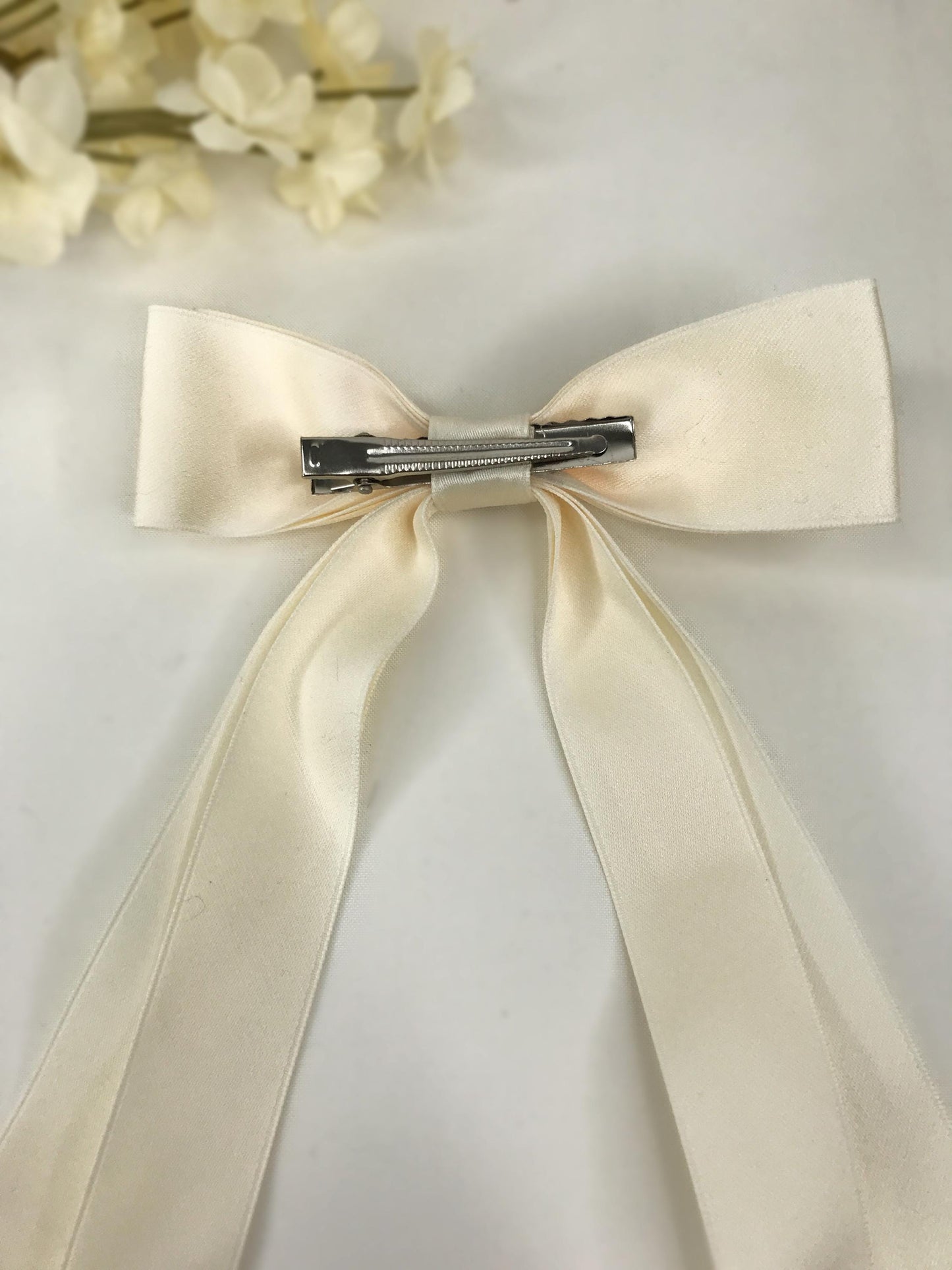 Handmade Cream Satin Vintage Black Small Dainty Victorian Style Cameo Feminine Large Statement Ribbon Bow Hair Clip