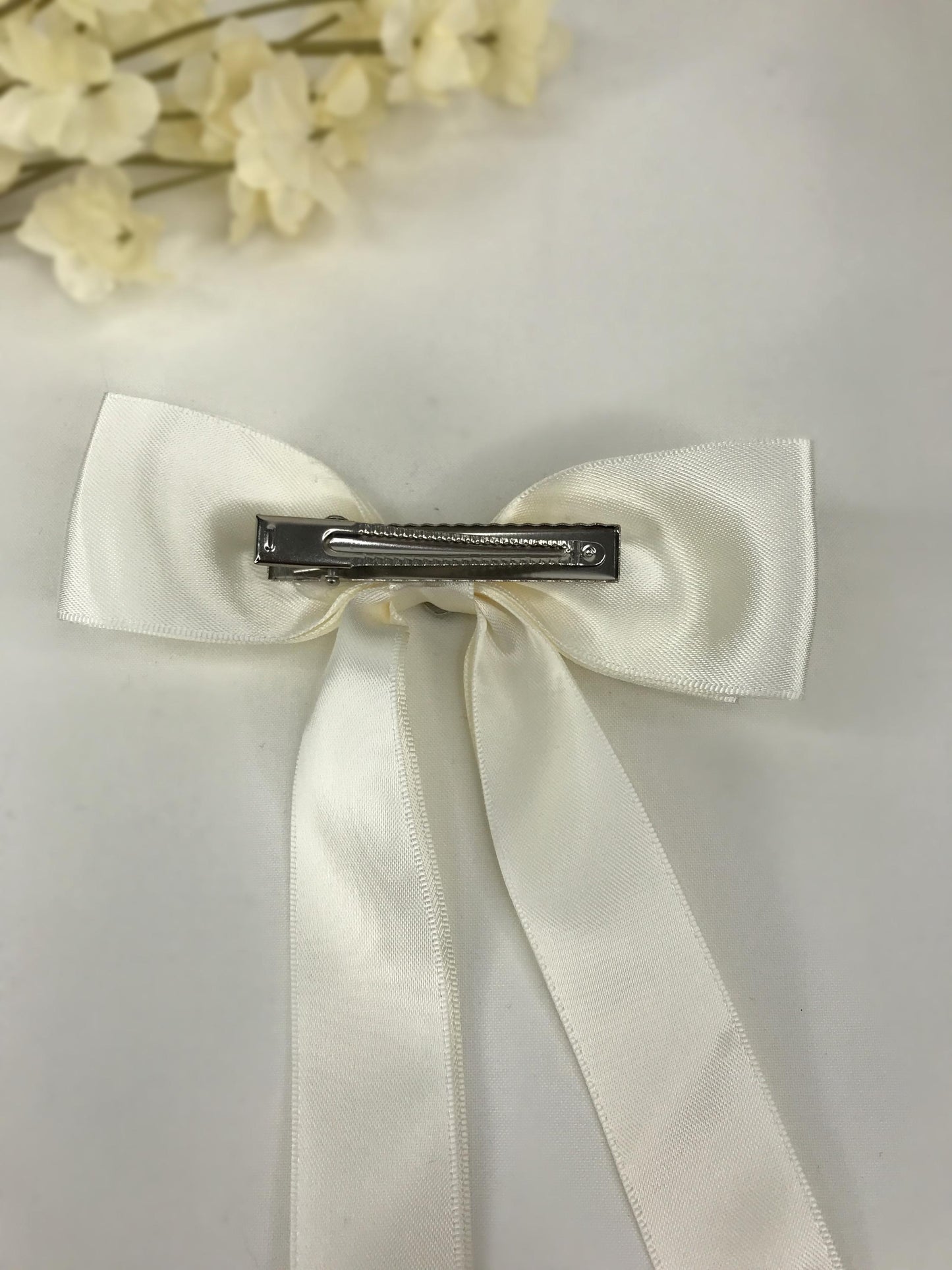 Handmade Beige Satin Vintage Black Small Dainty Victorian Style Cameo Feminine Large Statement Ribbon Bow Hair Clip