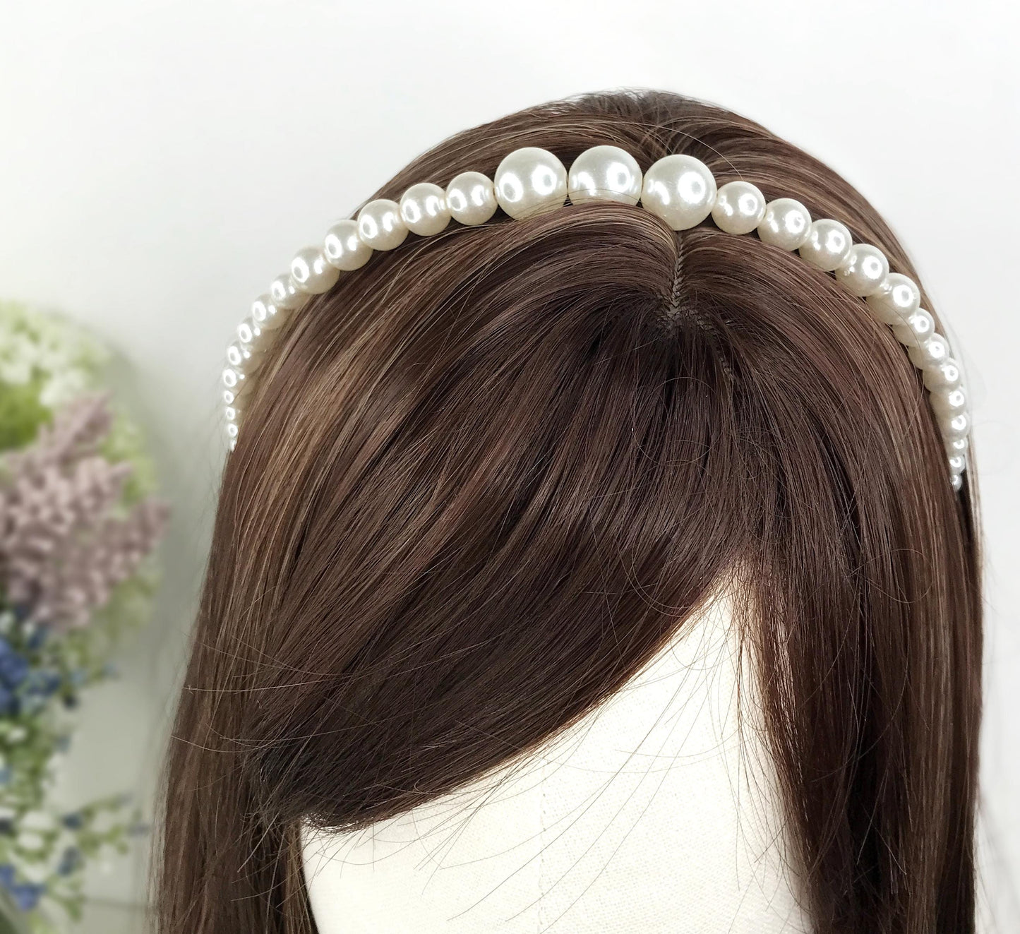Handmade Wedding Bridal Faux White Pearl Feminine Elegant Statement Headband