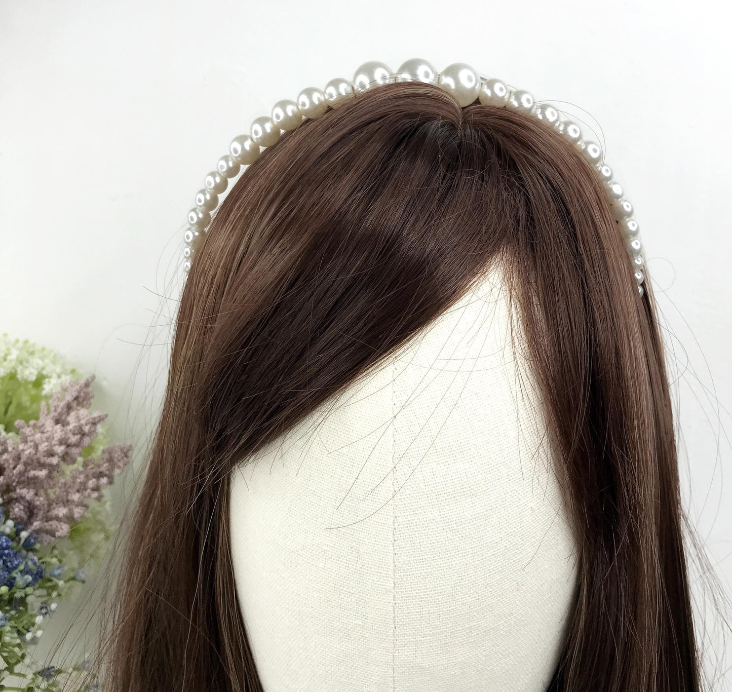 Handmade Wedding Bridal Faux White Pearl Feminine Elegant Statement Headband
