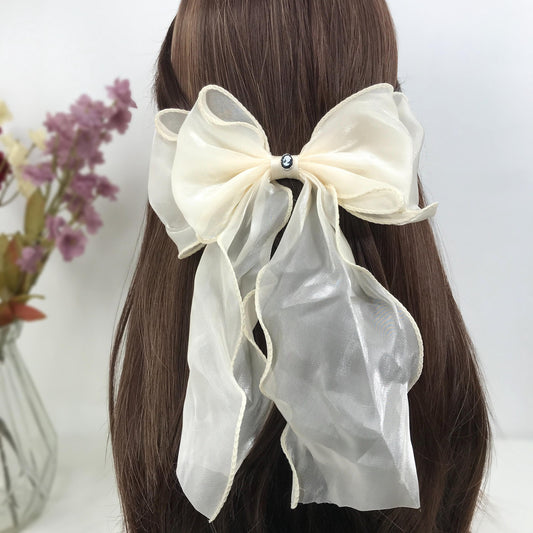 Handmade Cream Satin Small Vintage Black Small Dainty Victorian Style Cameo Feminine Large Statement Ribbon Bow Hair Clip