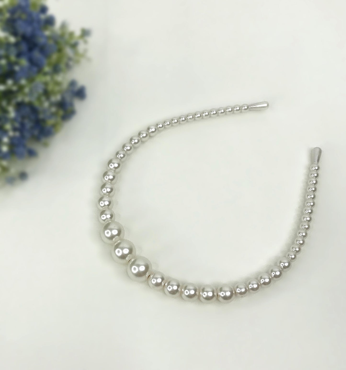 Handmade Wedding Bridal Faux White Pearl Feminine Elegant Statement Headband