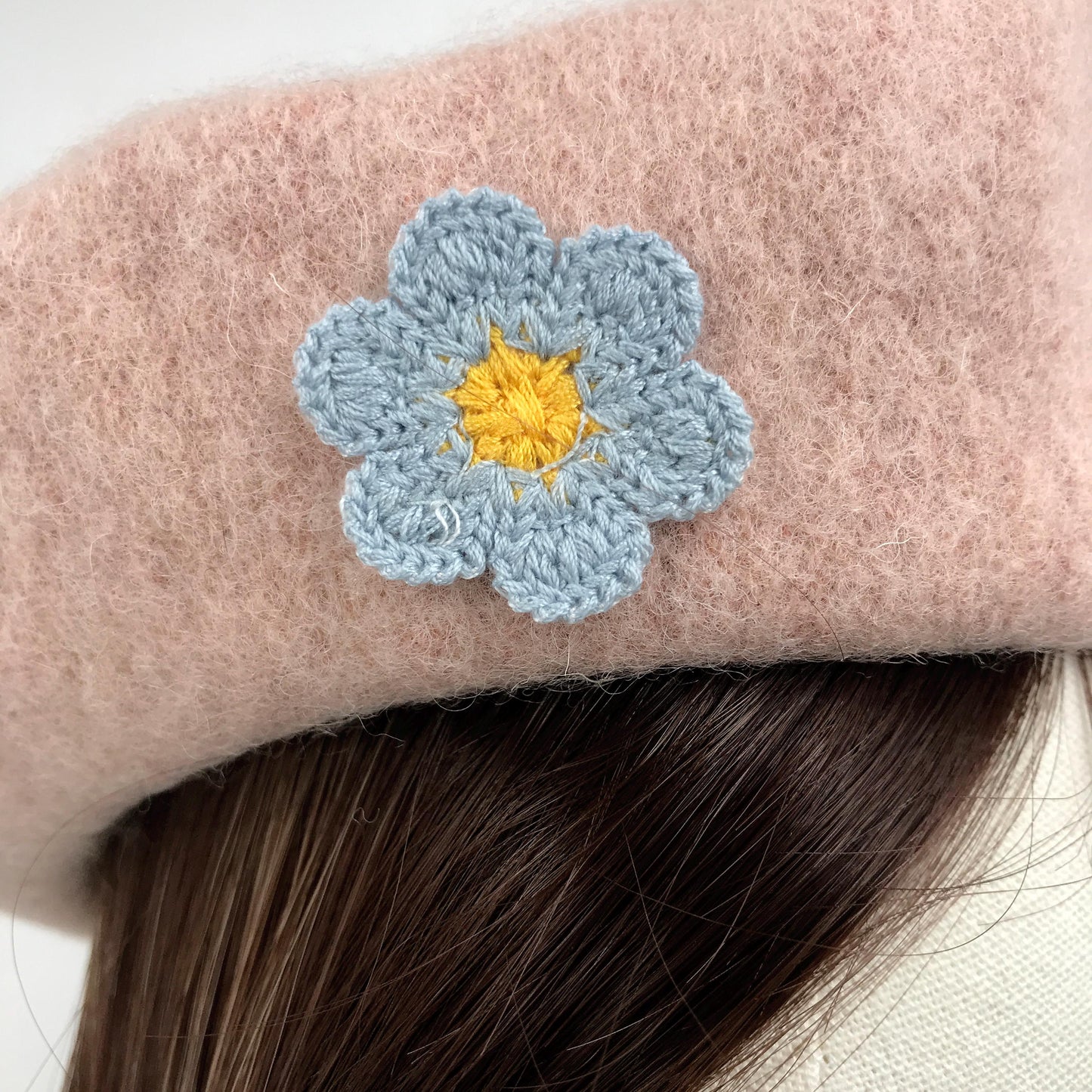 Light Pink Wool Blue Yellow Daisy Floral Flower Cute French Style Chic Beret Hat