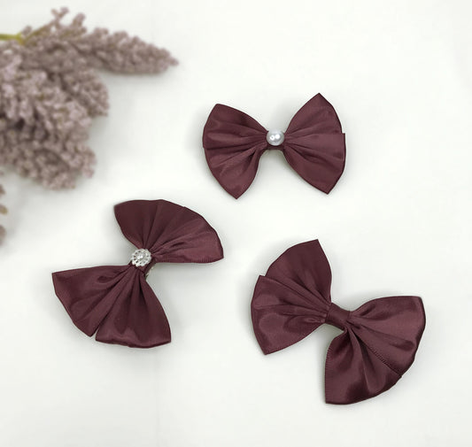 Handmade Vintage Satin Burgundy Ribbon Bows Faux Pearl Barrette Hair Clip Multiple Options
